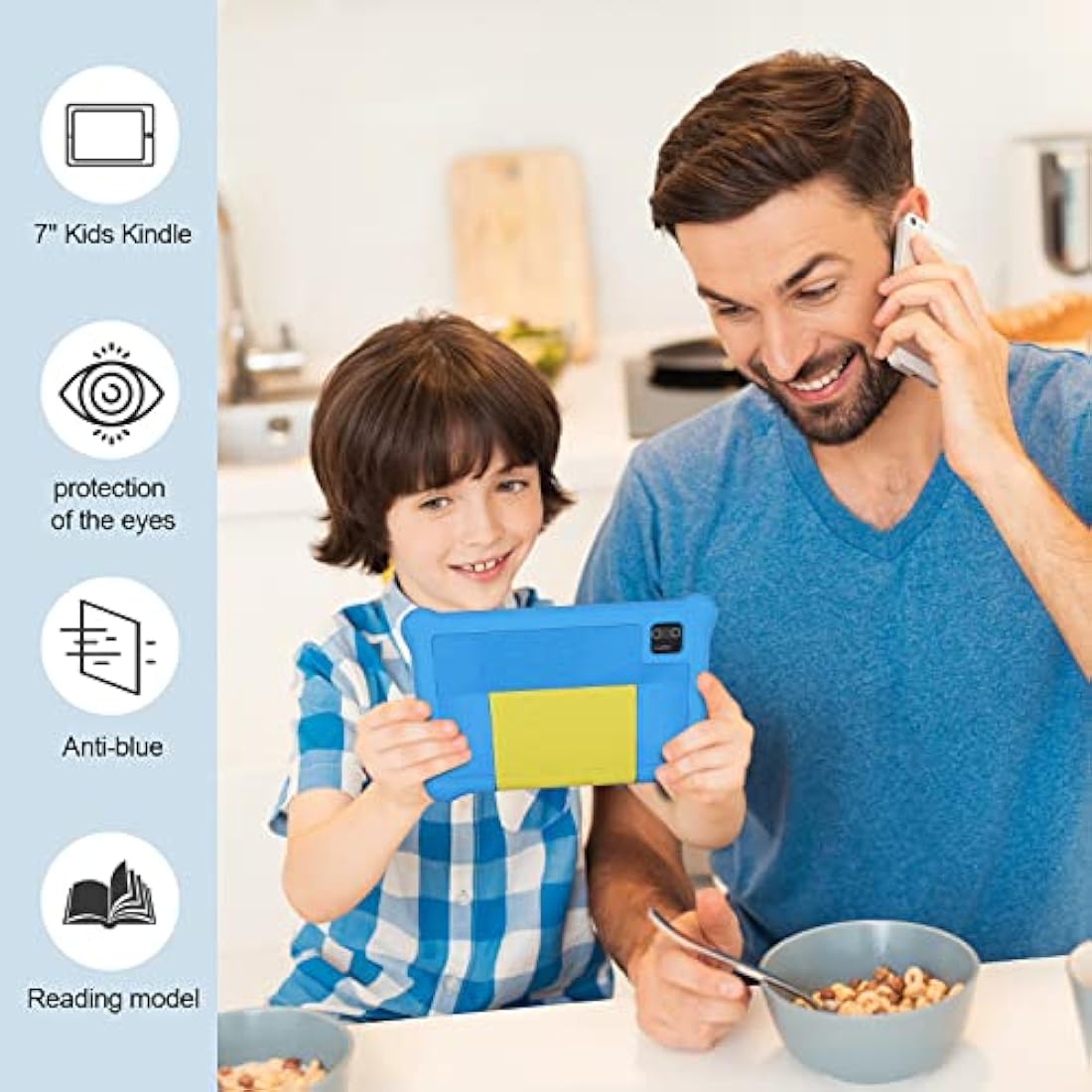 Ainmel Kids Tablet 7 inch, Android 13 Tablets for Kid, 5GB RAM+32GB ROM 128GB Expand, Parental Control, Kiddos Software Pre-Installed, Dual Camera, Android Learning Tablet with Proof Case (Blue)