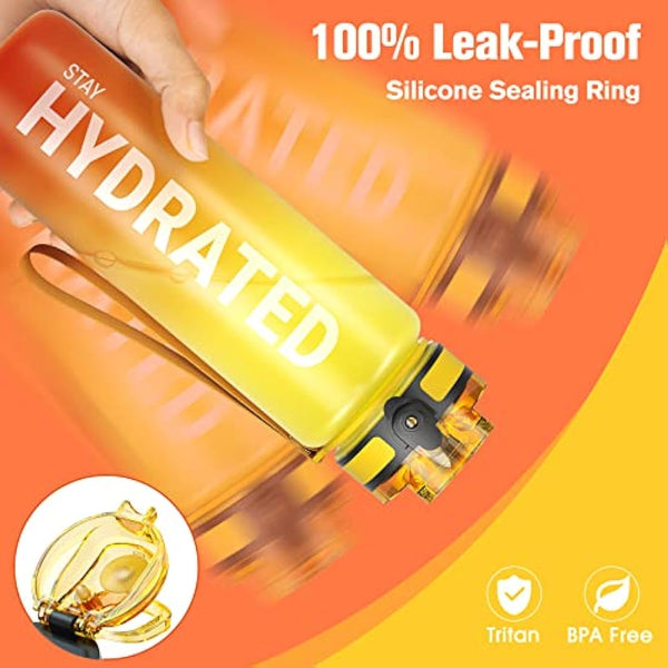 Sahara Sailor Leakproof Water Bottle 1L/500ML/750ML, Tritan BPA Free Motivational Sport Drinks Bottle with Clear Time Marker, Lock Cover, Easy Clean Brush, Durable for Gym, School, Cycling (1 Bottle)