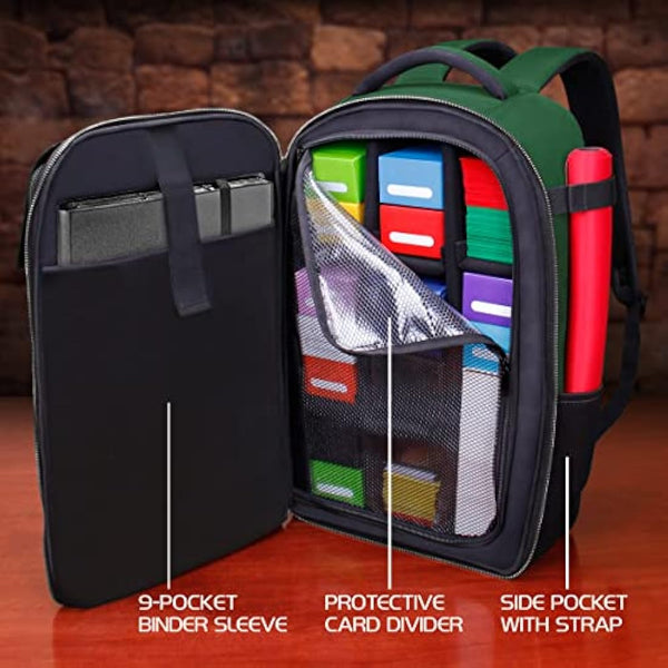 ENHANCE MTG Backpack - Collector's Edition TCG Backpack for Deck Boxes, Sleeved Cards, Playmats, MTG Accessories - Customizable Card Organization with Built-in Defender Screen (Dragon Green)
