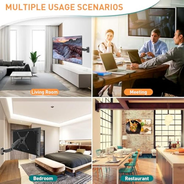 ELIVED TV Wall Bracket Height Adjustable Gas Spring Arm Monitor Wall Mount for Most 23"-55" LED, LCD, OLED Flat or Curved TVs with VESA 100x100mm-400x400mm up to 25KG, Full Motion Corner TV Mount