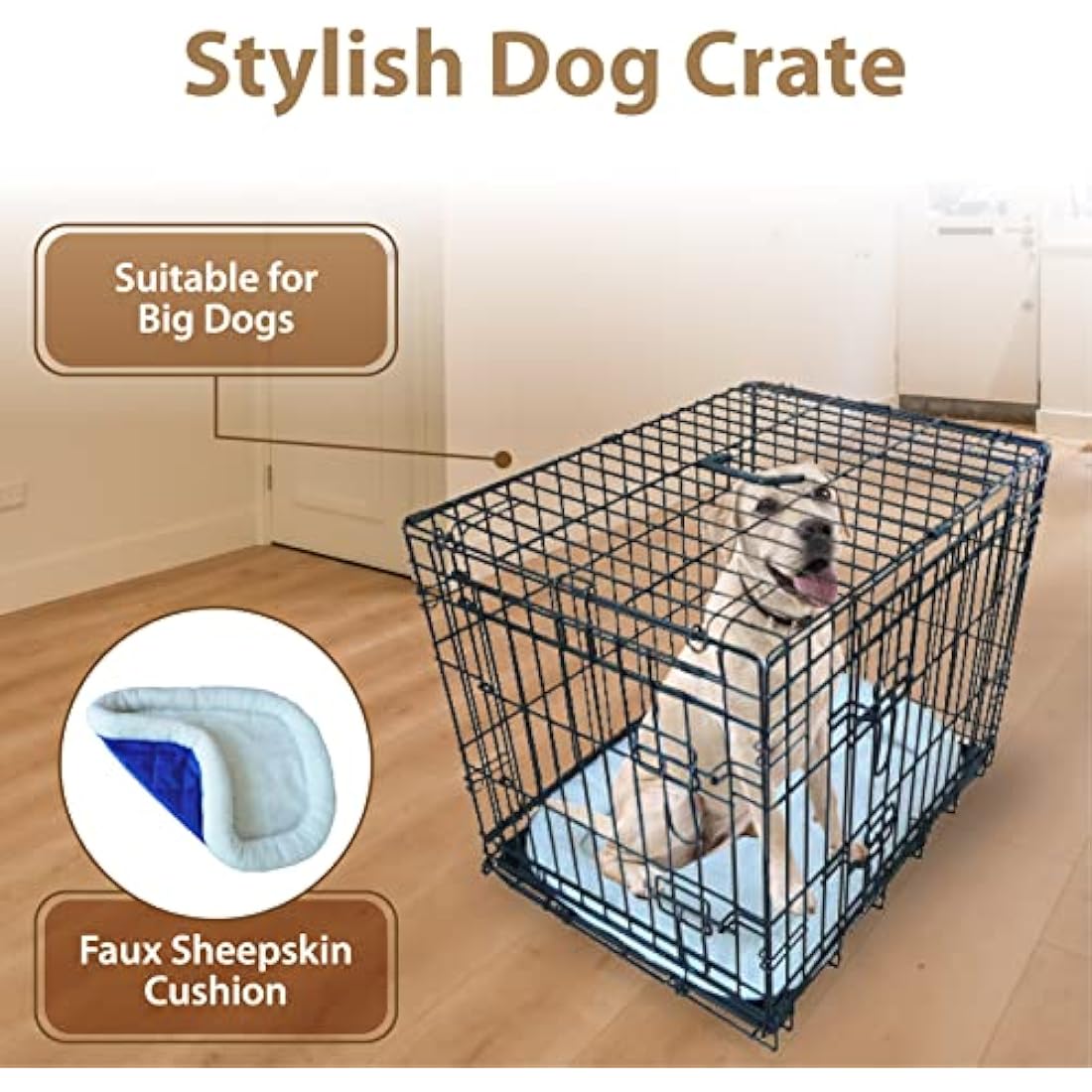 Ellie-Bo Black Deluxe Small 24-inch Folding 2-Door Dog Cage/Crate with Metal Tray and Dog Bed Mat