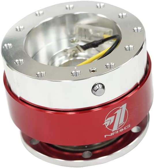 NRG Innovations NRG-SRK-100RD Gen 1.0 RACE 6-HOLE Steering Wheel Quick Release Adapter With Mounting Bolts, Quick Release Black Body/Red Chrome Ring