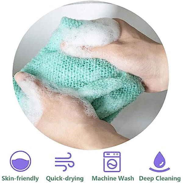TENQUAN 3 PCS African Exfoliating Net Bath Sponge Exfoliating Body Scrubber Shower Scrubber Skin Smoother for Men Women Clean Clear Exfoliating Daily Wash (Pink Green Yellow)
