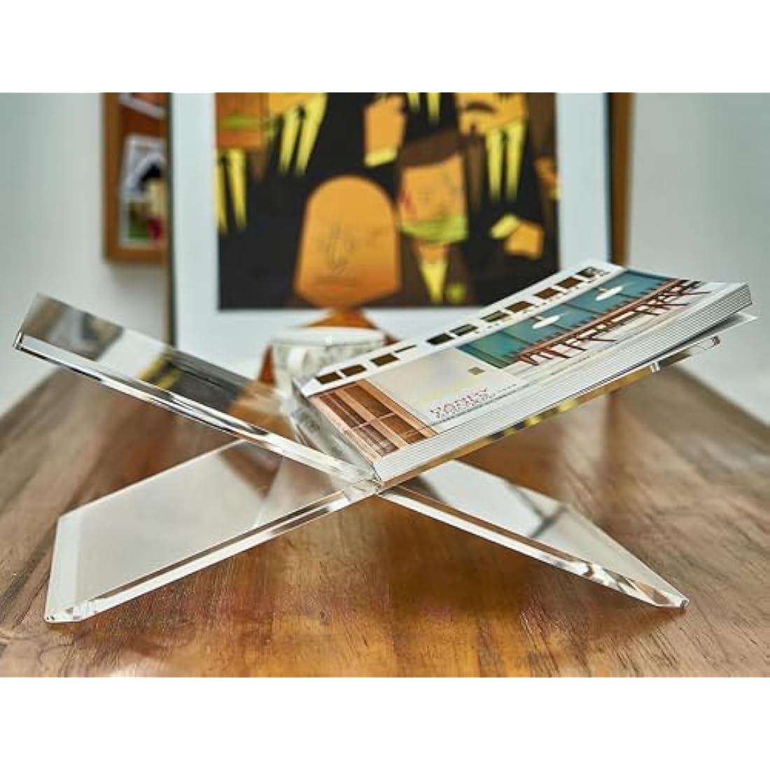 Honygebia Clear Acrylic Book Stands - Cross Frame Acrylic Book Holder, Open Bookstand for Display and Reading, Suitable for Art, Bible, Cookbook, Easel, Magazine, Recipe, Textbooks - 32 x 24 x 14cm