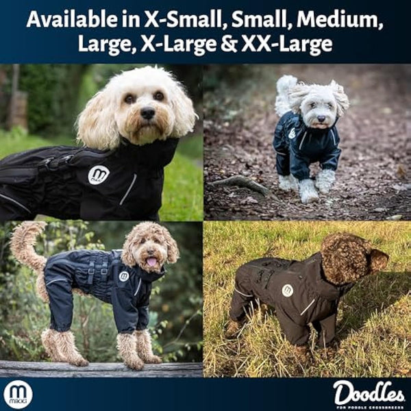 Mikki Doodles Dog Raincoat, Waterproof, Windproof, Silky Lining, Less Friction Means Less Knots & Tangles, Size Small, Black