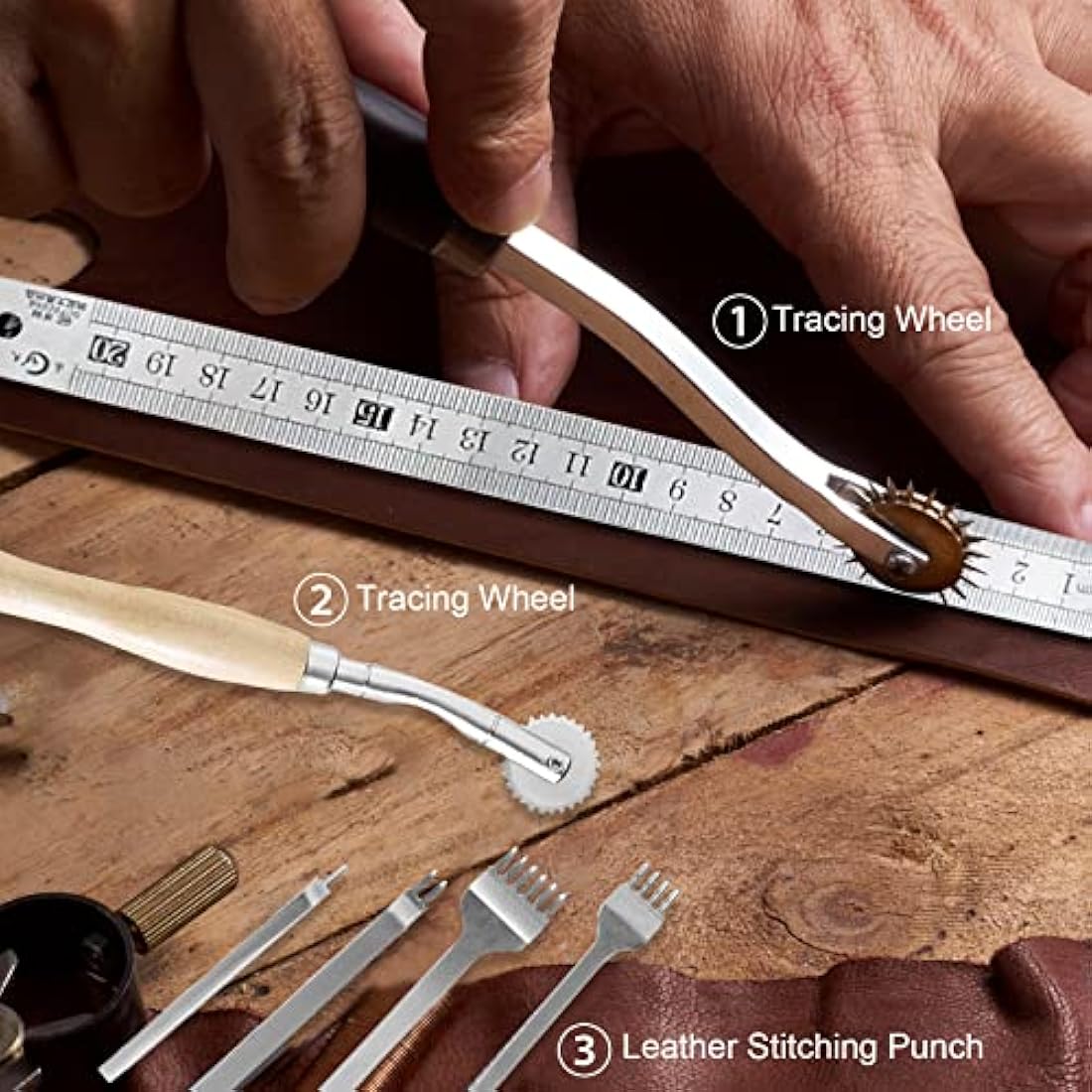 Leather Tools for Leather Working Professional,Leather Working Tools for Beginners,Leather Tools with Waxed Thread Stitching Groover Awl,Leather Sewing Kit and Leather Crafting Kit for Adults Gifts