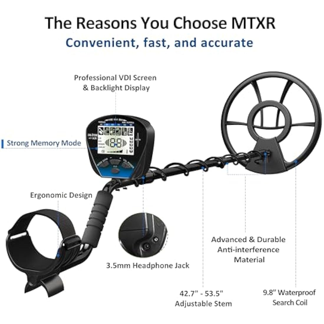 DR.ÖTEK Metal Detector for Adults Professional, Lightweight, Pinpoint & Exclusive Memory Mode, Higher Accuracy, IP68 Waterproof Coil, Bigger Backlit LCD Display, New Advanced DSP Chip