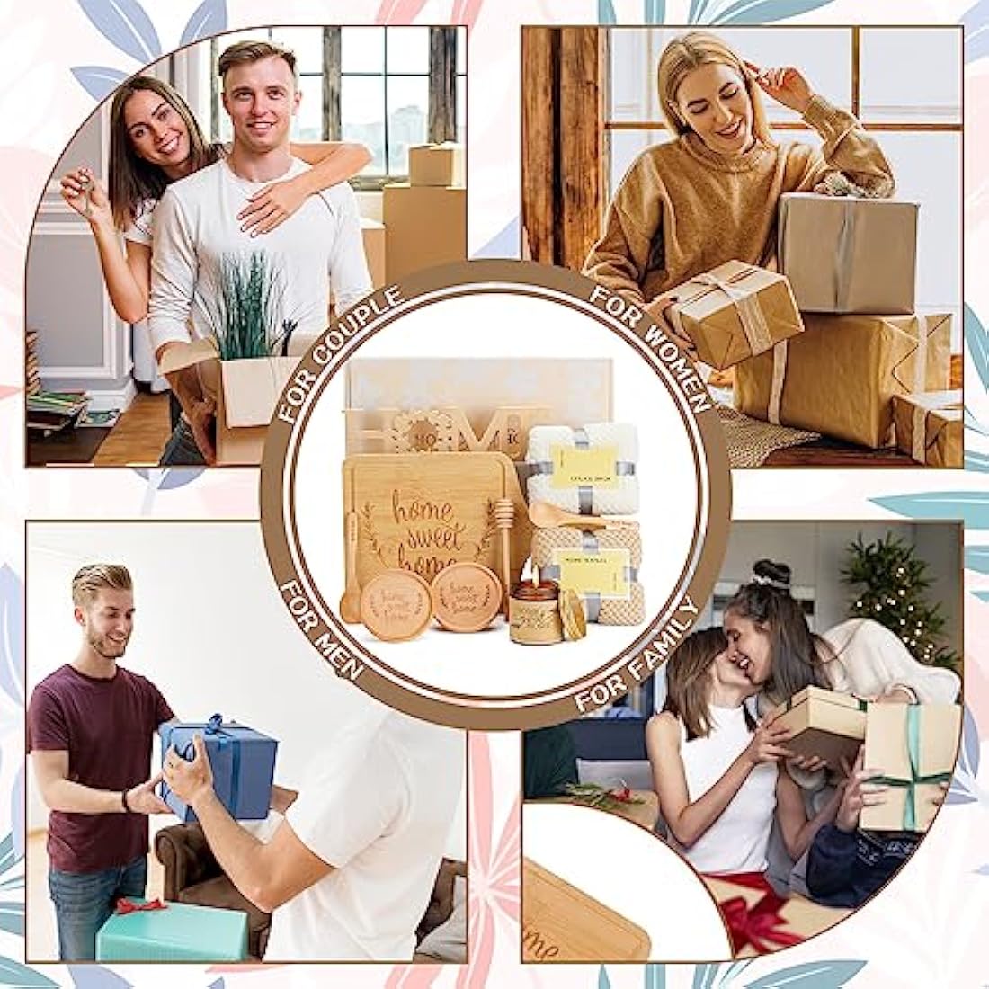 House Warming Gifts New Home,New Home Gifts,Bamboo Serving Board Coasters Spoon for Couple Women Men