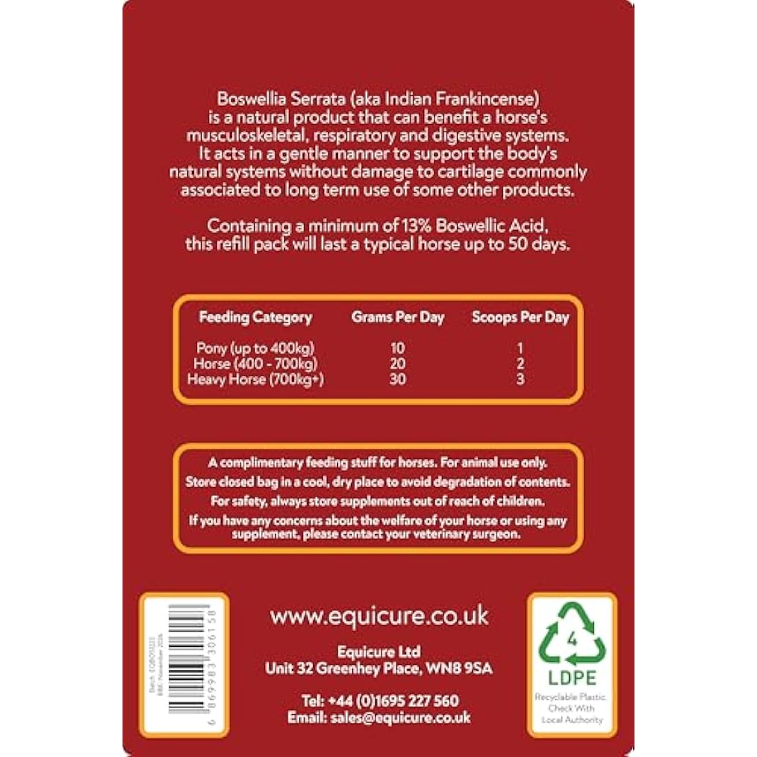 Equicure Boswellia Serrata Powder For Horse/Pony (1KG Refill)