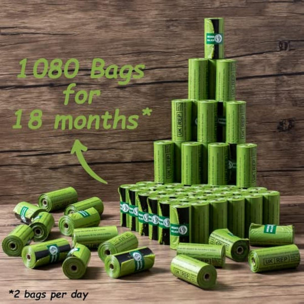 GREENER WALKER Poop Bags for Dog Waste 1080 Bags, Extra Thick Strong 100% Leak Proof Dog Waste Bags (Green)