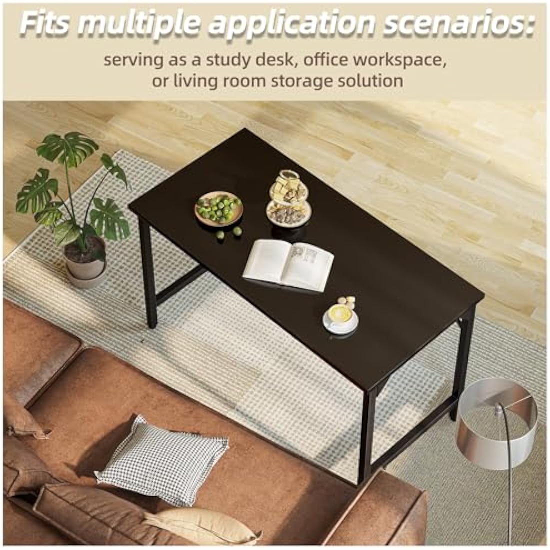 Grandder 120 cm Computer Desk, Home Office Desk Study Writing Kid Table, Simple PC Gaming Desk, Adjustable Feet, Black