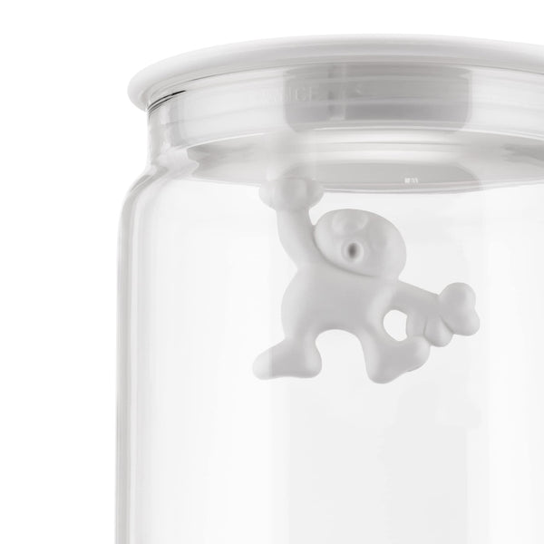 Alessi AMDR08 W Glass Gianni Jar A Little Man Holding On Tight Extra Large Kitchen Box with Hermetic Lid in Thermoplastic Resin, White, 2000 ml