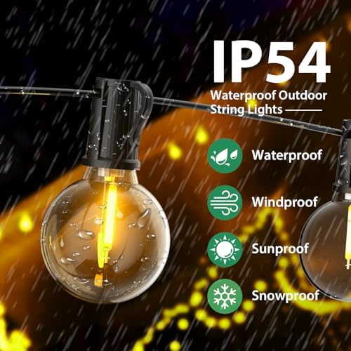 FIFlying Outdoor String Lights, 32.7M/107.3FT Outdoor Lights Mains Powered with 50+3 Shatterproof Bulbs, IP54 Waterproof Garden String Lights Festoon Lights for Garden Backyard Patio Wedding Party
