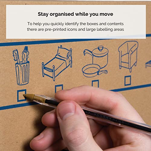 8 BANKERS BOX Large Strong Moving Boxes, 39L C-Flute SmoothMove Cardboard Storage Packing Boxes, Heavy Duty Cardboard Boxes for Moving House with Handles, 47cm x 32cm x 26cm (Pack of 8), Brown