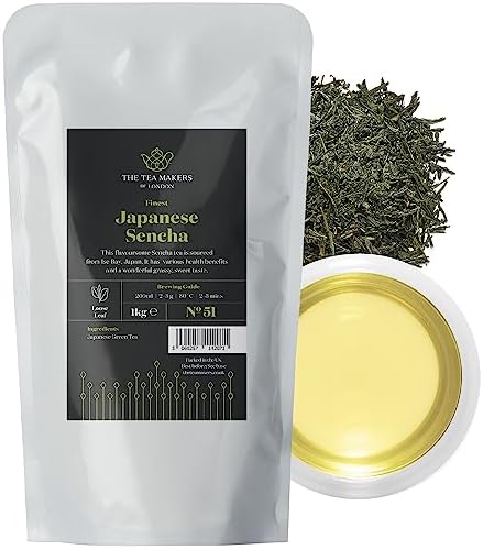 Japanese Sencha Green Tea Loose Leaf - Natural & Authentic Japanese Green Tea - Clean Green Infusion & Smooth, Grassy-Sweet Notes - 1kg Easy to Brew Japanese Tea by The Tea Makers of London