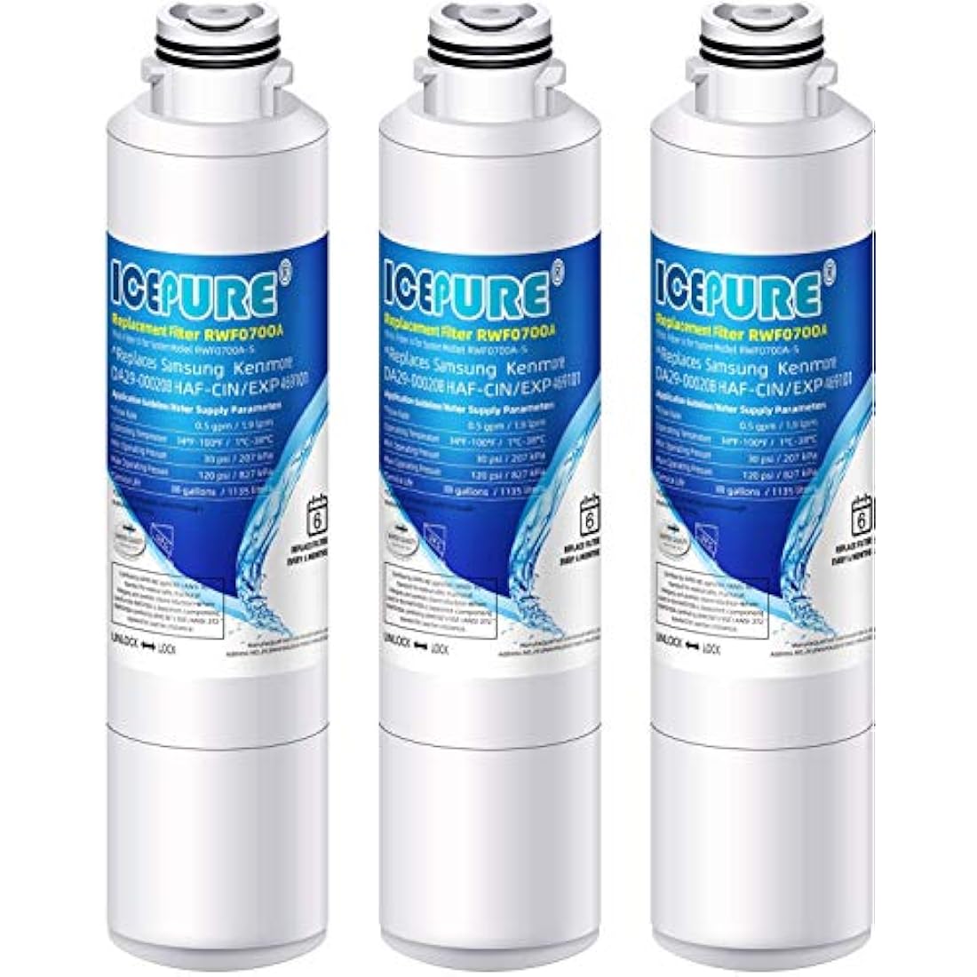ICEPURE Refrigerator Water Filter Compatible with Samsung DA29–00020B,DA29–00020B DA29–00020A,HAF-CIN/EXP, 46–9101 White,3 Pieces