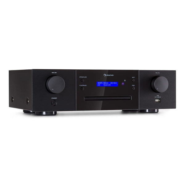 AUNA CD-1000 DG, CD Player HiFi, USB, MP3, Remote Control, CD Player with LED Display, CD Receiver Aluminium, black