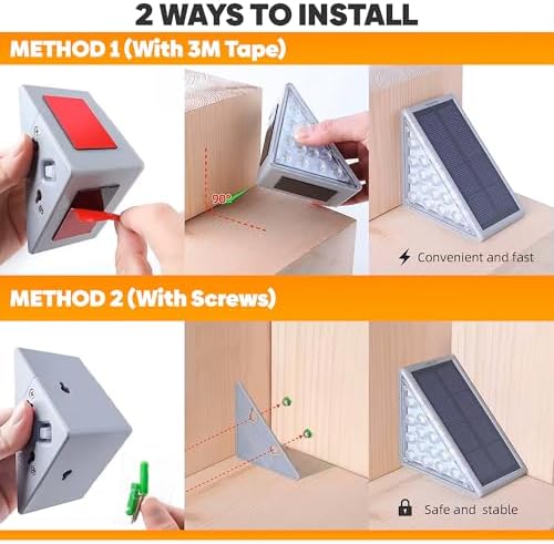 Adyos 6 Pack Solar Step Lights Outdoor, Outside Waterproof LED Deck and Stair Lights, Triangle Solar Powered Decorative Lighting for Garden & Patio & Porch & Yard & Pathway & Walkway (Cool White)