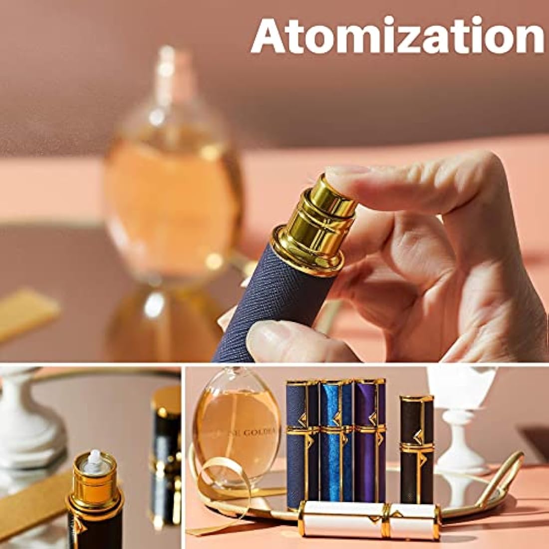 BRARIOS Refillable Portable Mini Perfume Atomiser for Travel, 5ml Luxury Empty Leakproof Pump Perfume Spray bottle Atomiser for Man and Woman (Violet(GD))