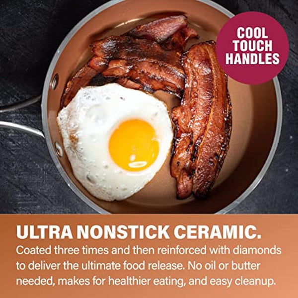 Gotham Steel Hammered Copper Collection – 20 Piece Premium Cookware and Bakeware Set with Nonstick Copper Coating, Includes Skillets, Stock Pots