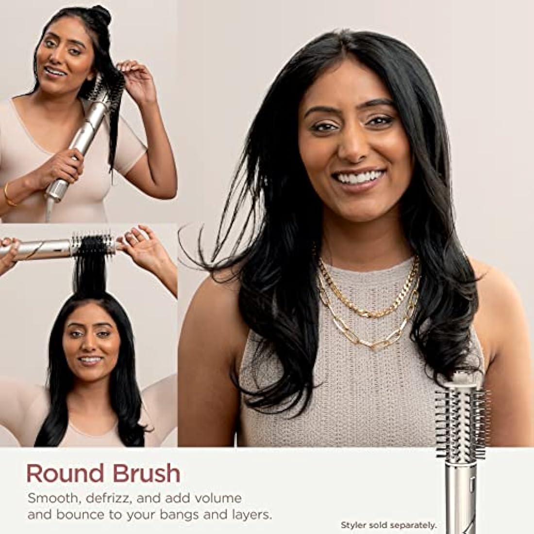 Shark FlexStyle Round Hot Air Brush Attachment for Blow Dryers, Hair Styling Tool for Straight, Wavy, Curly, and Coily Hair, Stone