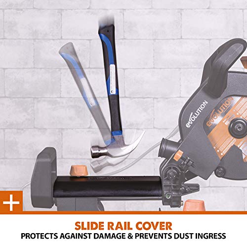 Evolution Power Tools R210SMS+ Sliding Mitre Saw With Multi-Material Cutting, Cuts Wood, Metal, Plastic & More, 45° Bevel, 50° Mitre, 230mm Slide, 1500 W (230 V)