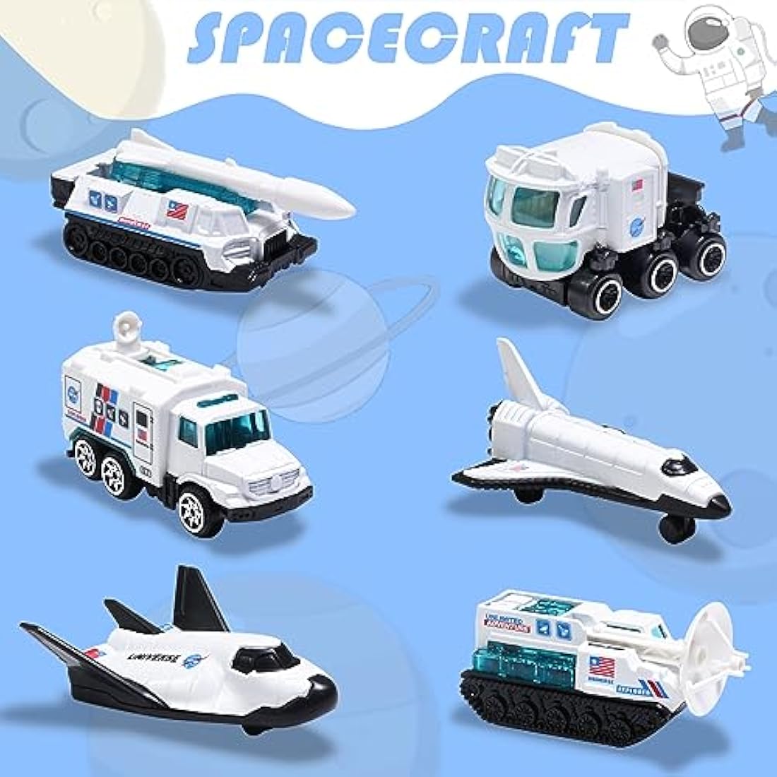 Diecast 6PCS Explore Space Spaceship Gift Set, Rocket Shuttle Toy Probe Mobile Lab Mini Space Fleet Toys for Boys Girls 3 Years Old and Up Creative Gifts