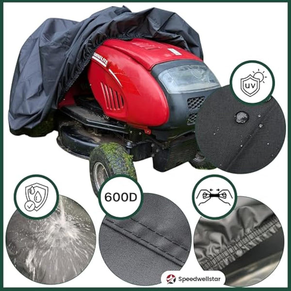 Ride Lawn Mower Cover Waterproof Heavy Duty 1.3KG 600d with PU backing 155x110x103 cm Elastic Hem Quad Bike Tractor Outside