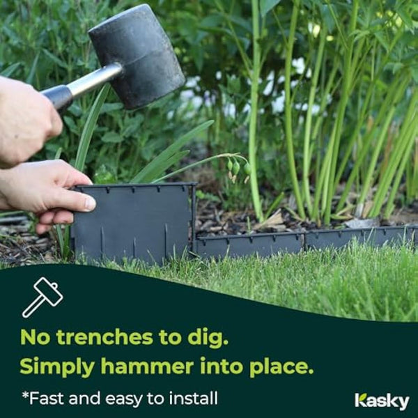Easy to Install Lawn Edging Border - Simply Hammer into Place, No Trenches to Dig - Durable & Flexible Garden Edging - Invisible Grass & Path Edge from Recycled Plastic - 10.7 m / 35 ft Long