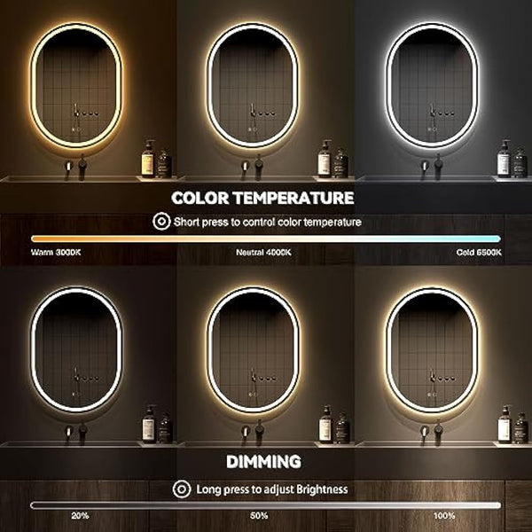 Dripex 600 x 800 mm Bluetooth Oval Bathroom LED Mirror, Illuminated Backlit Wall Mounted Bathroom Mirror with Demister, Anti-fog, 3 Lighting Modes, Dimming Light, IP44