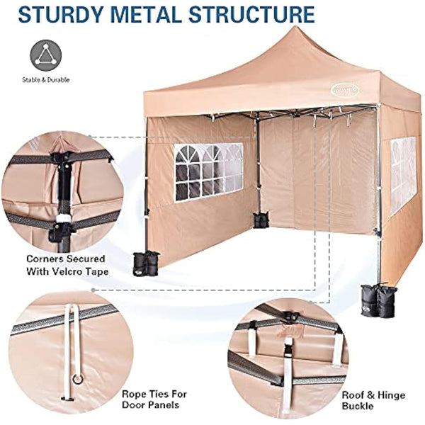 MAXIMUS HEAVY DUTY POP UP GAZEBO 3m x 3m COMMERCIAL MARKET STALL WITH 4 WEIGHT BAGS (4 Walls, Beige)