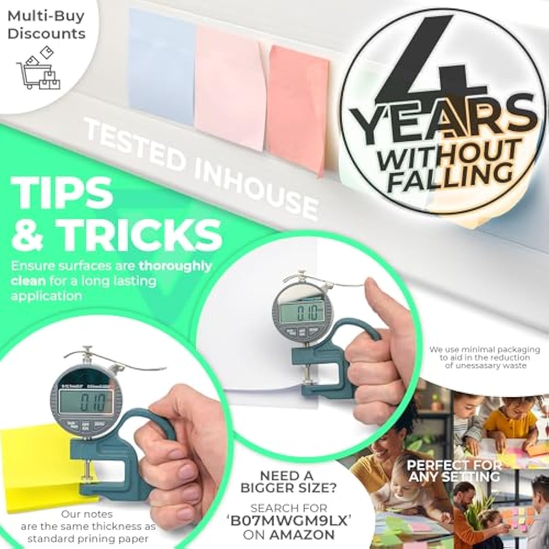 24 x 400 Quality Pastel Colours Removable Sticky Notes 76x76mm 96 Pads of 100 Sheets - Blue, Pink, Green, Yellow