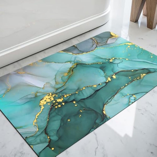 DEXI Non-Slip Bath Mat 40 x 60 cm, Super Absorbent Quick Drying Thin Bathroom Mats for Bathtub Side Floor, Easy to Clean, Turquoise Green