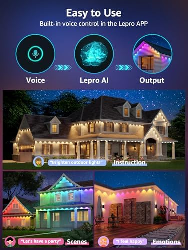 Lepro E1 AI Permanent Outdoor Lights 30m, Smart Outdoor Lights for Eaves, Waterproof, Tunable White & Colour Changing, AI Lighting Design Assistant, Works with Alexa, 2.4G WiFi & Bluetooth, No Remote
