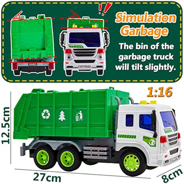 HERSITY Garbage Truck Bin Lorry Toys for 3+ Years Old Boys, Rubbish Trucks Dustcart Toy Cars with Lights and Sounds, Kids Gifts age 4 5 6 Children Girls