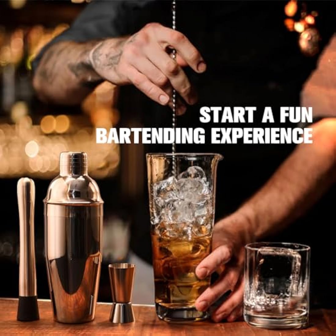 KINGROW Mixology Cocktail Shaker Set - Complete 29-Piece Bartender Kit and Bar Tools with Acrylic Rotating Stand, Professional Bar Set for Drink Mixing, Home, Bar, Party (Sliver)