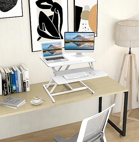 ERGOMAKER Standing Desk Converter, 26"/64cm Wide Height Adjustable Quick Sit to Stand Up Desk Riser for Dual Monitor