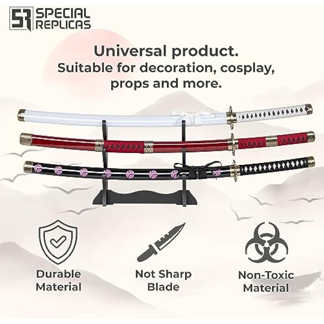 57 SPECIAL REPLICAS Roronoa Zoro Wooden Katana Sword 105cm Katanas Japanese Anime Cosplay Sword - Kitetsu/Shisui/Wado Ichimonji - 3 Piece Set JT10000