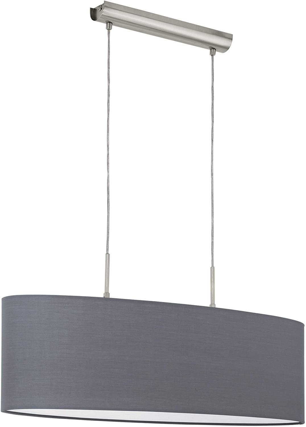 Eglo Pasteri Fabric Pendant Light, Steel and Fabric Oval Hanging Light Coloured in Matt Nickel and Grey, E27 Socket, L: 75 cm/29.5 inches