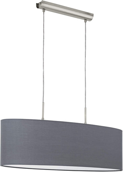 Eglo Pasteri Fabric Pendant Light, Steel and Fabric Oval Hanging Light Coloured in Matt Nickel and Grey, E27 Socket, L: 75 cm/29.5 inches
