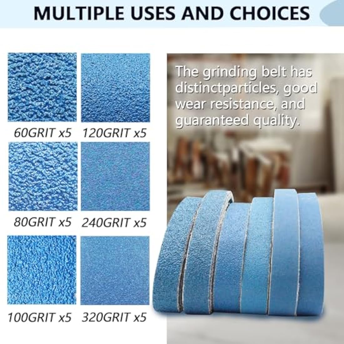 FEIHU Metal sanding belts 30 x 533 mm. Each 5 x Grit 60/80/100/120/240/320 for Belt Sanders,Power File Sandpaper Sanding Belts Set of 30