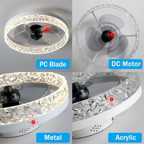 Exlafi Quiet Modern Ceiling Fans with Lights and Remote Control, LED Dimmable Fan Lamps for Bedroom and Living Room, Reversible with 6 Speeds (White, 40CM)