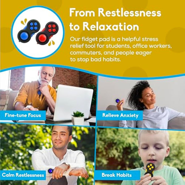 PILPOC Fidget Pad Controller - Premium Quality Controller Game Focus Toy, Smooth ABS Plastic with Exclusive Protective Case, Fidget Flippy Chain Included (Black & Black)