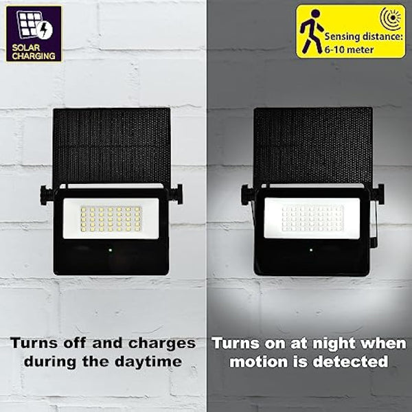 HARPER LIVING Solar Security Outdoor LED Floodlight with Motion Sensor, Weatherproof IP65, 6500k, 860 Lumens, 2000 mAH Lion Battery Solar Powered PIR Wall Lights for Garden Yard Shed Garage Driveaway