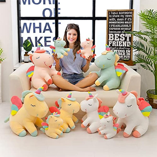 Unicorn Stuffed Animal Toys Cute Soft Unicorn Plush Hugging Pillow with Rainbow Wings Kawaii Toy for Kids Girls (25CM/9.8Inch, White)