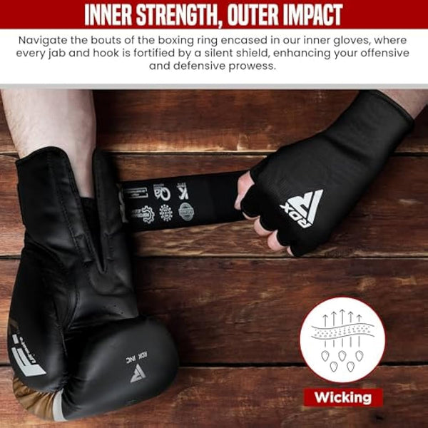 RDX Boxing Hand Wraps Inner Gloves for Punching - Half Finger Elasticated Bandages under Mitts Fist Protection - Great for MMA, Muay Thai, Kickboxing, Martial Arts Training, Combat Sports