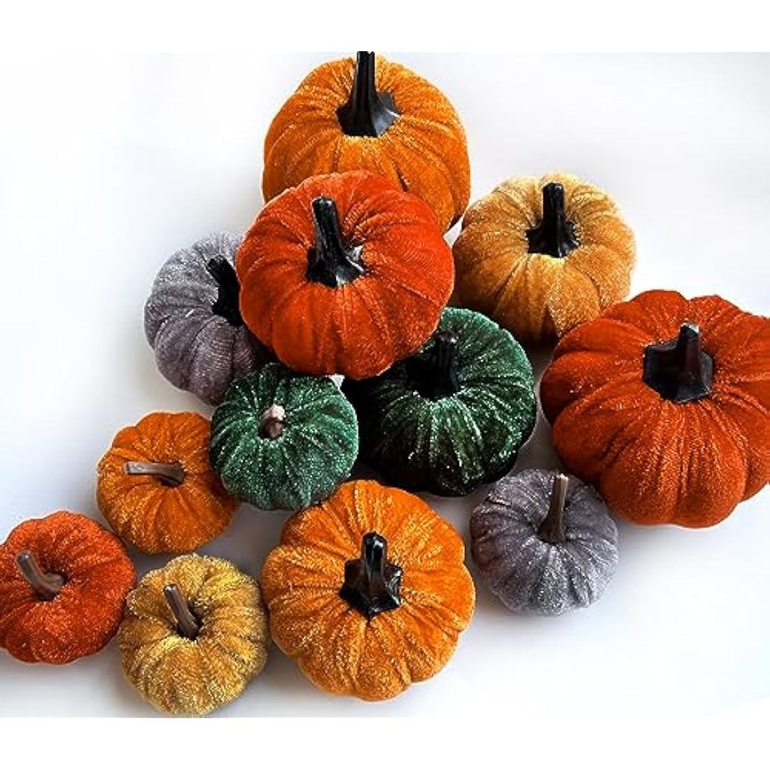 Mauts 12Pcs Fall Artificial Pumpkins Total of 5 Autumn Faux Velvet Foam Pumpkin Table Ornament for Fall Harvest Thanksgiving Party Halloween decorations. (Rustic Fall Color
