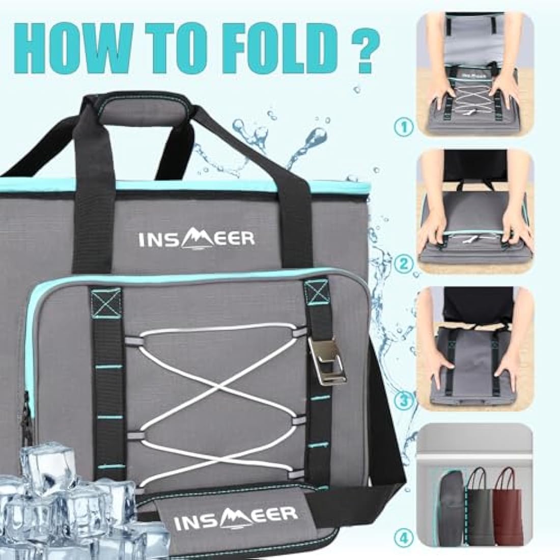 INSMEER Large Cooler Bag, 55L / 90 Cans Insulated Leakproof Cool Bag, Collapsible XXL Large Capacity Picnic Bag with Bottle Opener, for Camping, Beach, Shopping, Picnic, Outdoor