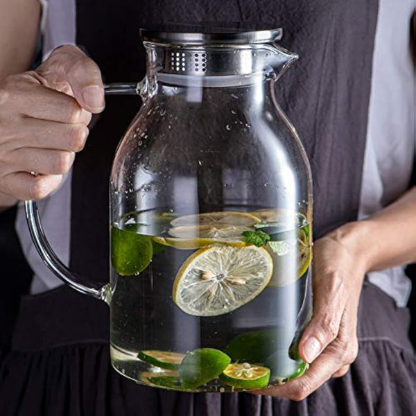 105OZ Glass Pitcher with Lid and Spout - High Heat Resistance Pitcher for Hot/Cold Water & Iced Tea (3.0L)