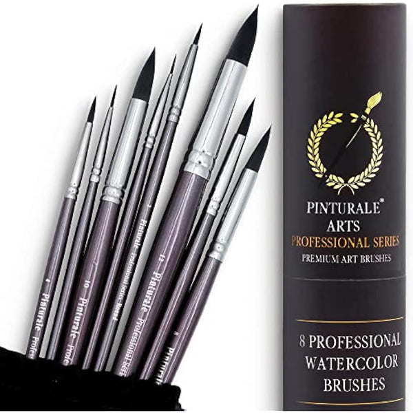 Pinturale Arts 8 Professional Watercolour Brushes For Artists | Watercolour Paint Brushes Set | High Water Absorption and Water Control for Constant Flow